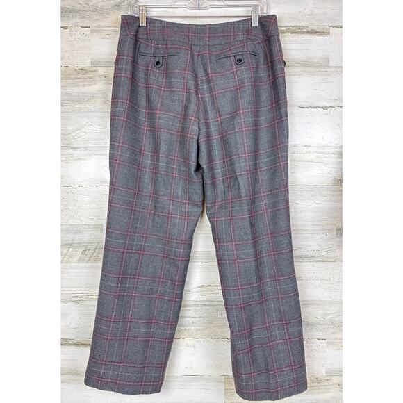 Talbots Women’s 10 Gray Red Plaid Zip Lined Wool Blend Straight Wide Leg Pants - Picture 2 of 5